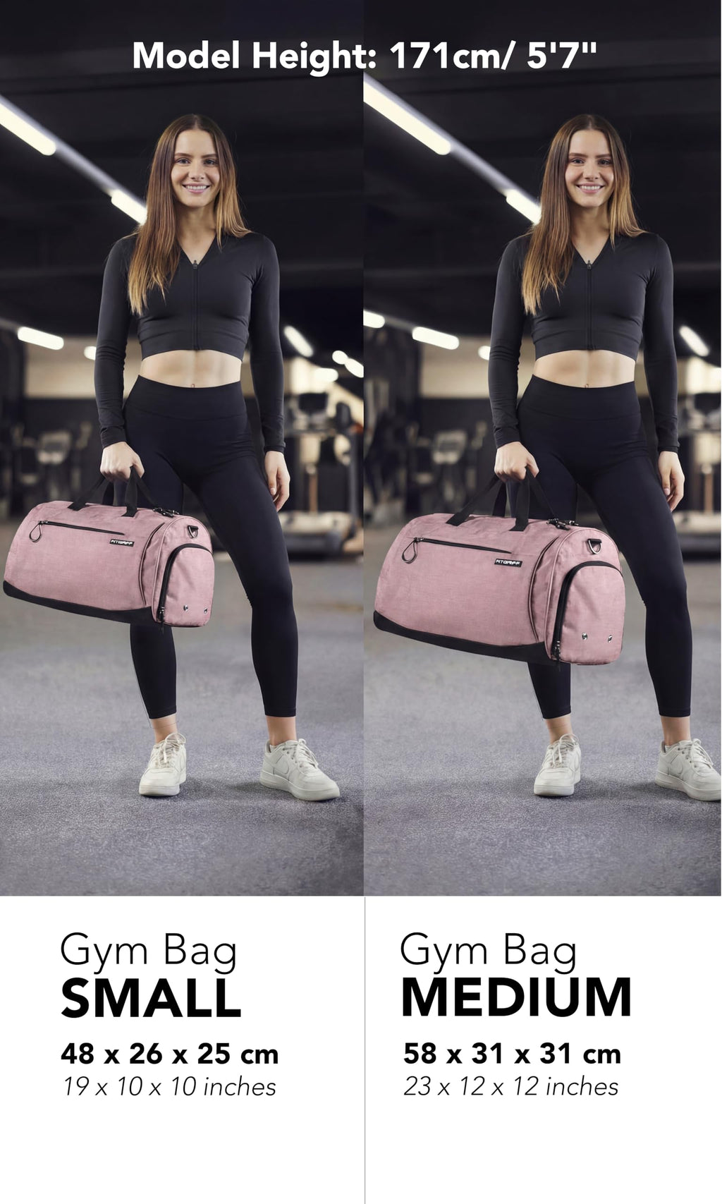 Fitgriff® Gym Bag for Men & Women with Shoe & Wet Compartment - Duffle Bag for Travel, Sports, Fitness & Workout (Pink, 19 x 10 x 10″ (S))