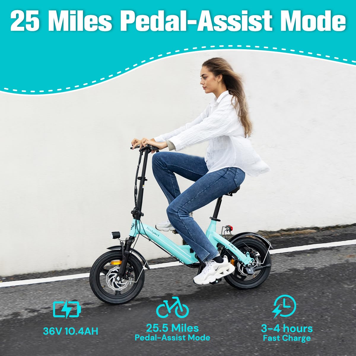 Bodywel Electric Bike for Adults Teens, 14" Mini Foldable Ebike, 400W Peak Motor, 20 MPH, 25 Miles Range, City Commuter, Black