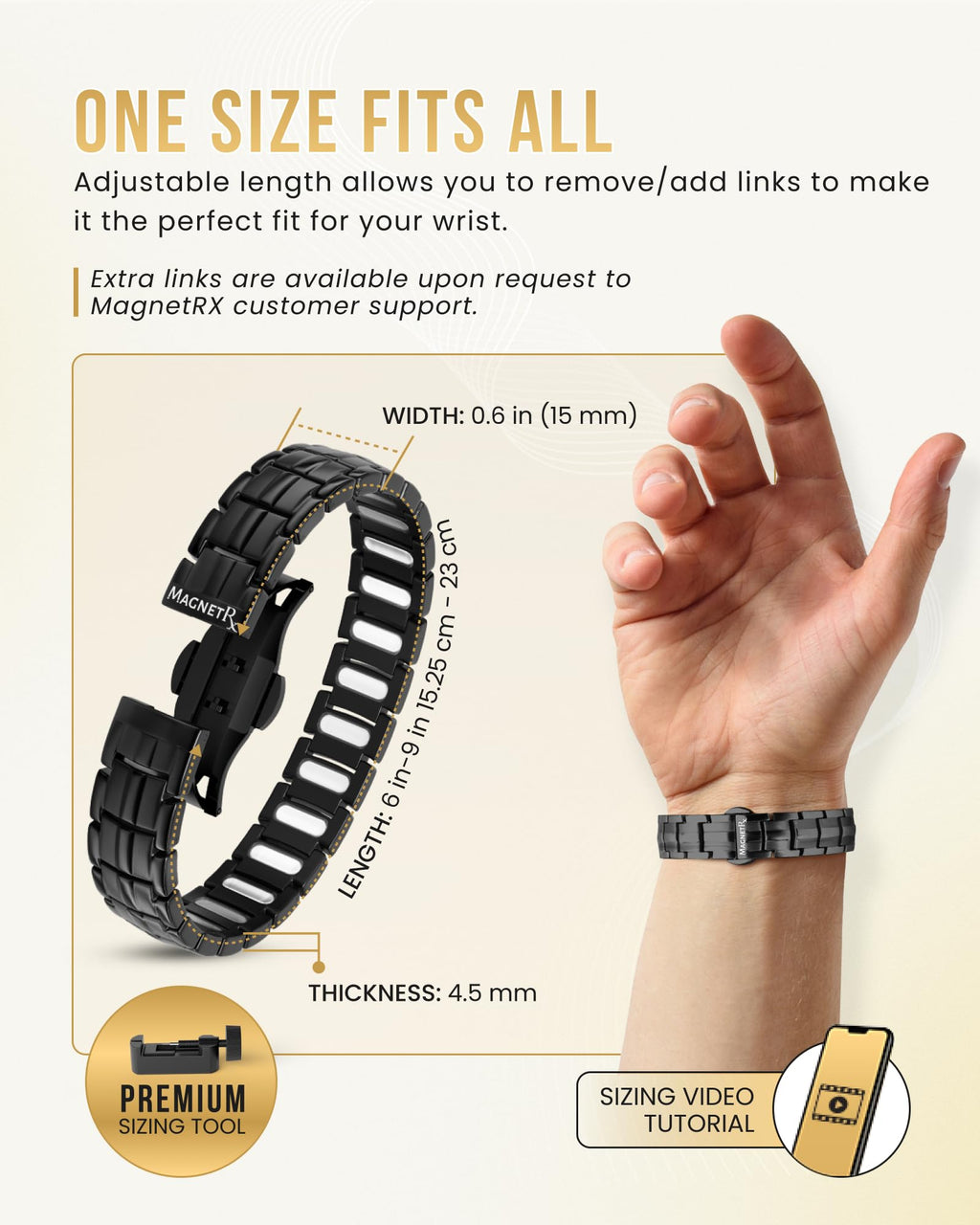 MagnetRX® Magnetic Bracelets for Men - EllipseMAX 5X Strength 5,000 Gauss Magnets - Designed in USA & Patent Pending - Premium Titanium Mens Magnetic Bracelet & Adjustable Length (Black)