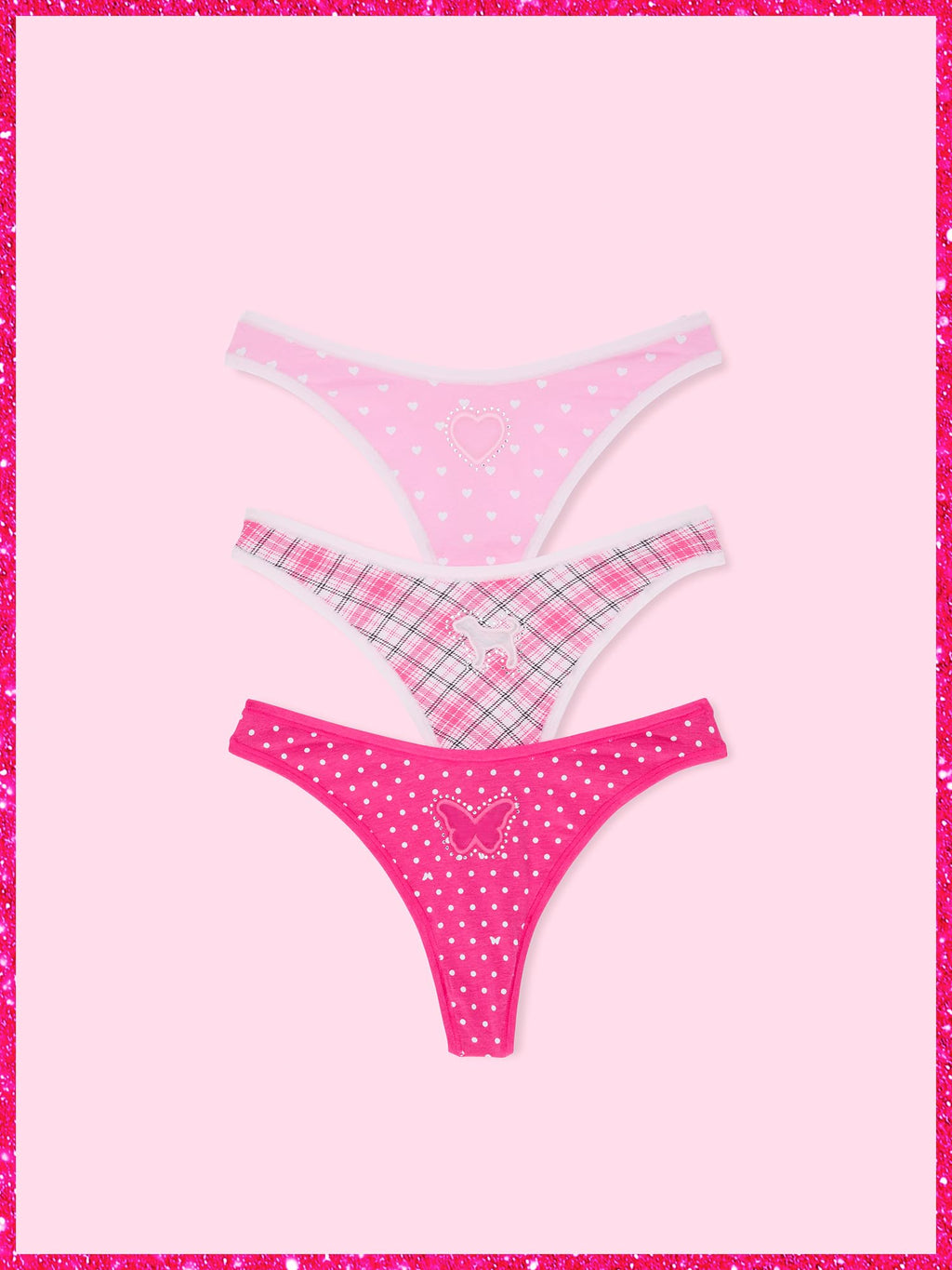 Victoria's Secret PINK | Elle 3-Pack Cotton Thong Panties, Elle Pink Pack, M