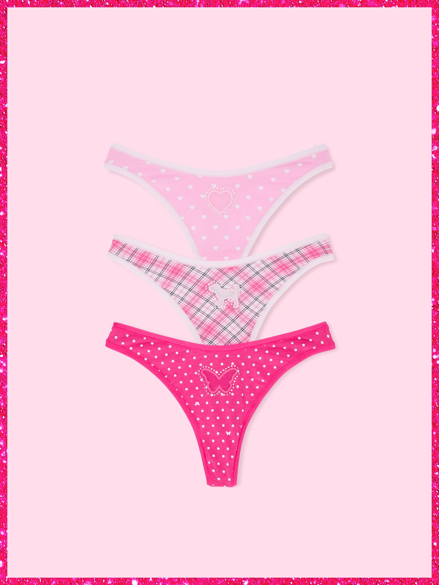 Victoria's Secret PINK | Elle 3-Pack Cotton Thong Panties, Elle Pink Pack, M