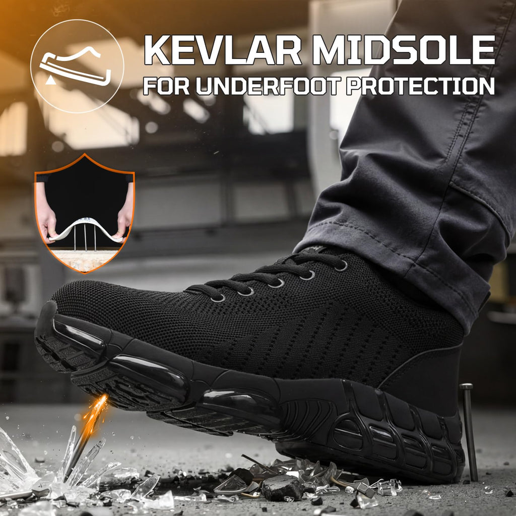 TANIELD Steel Toe Shoes for Men Lightweight Work Shoes Breathable Safety Sneakers Air Cushioned Steel Toe Sneakers Indestructible Work Tennis for Construction Industrial