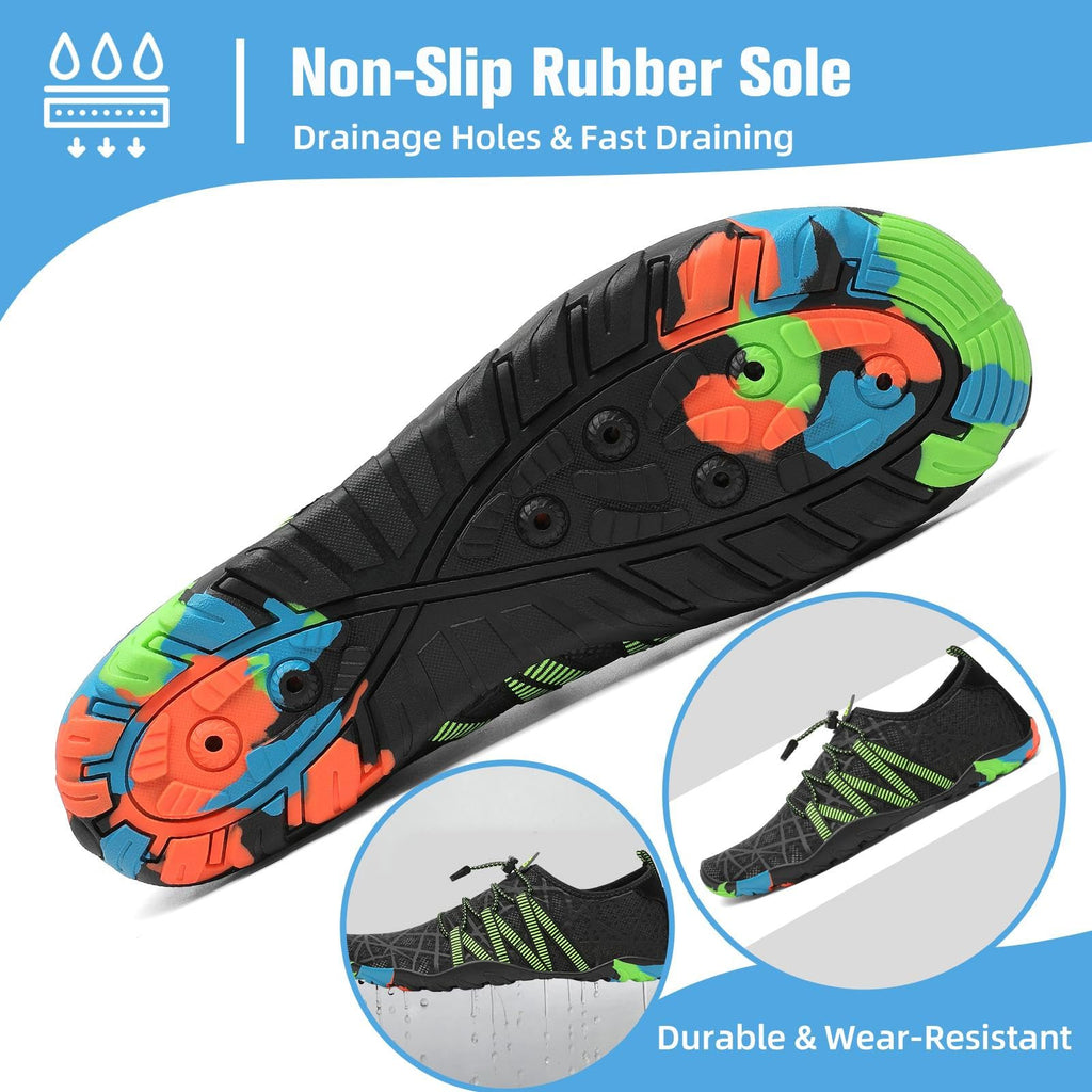 Mishansha Water Shoes for Women Men, Quick-Dry Barefoot Swim Shoes with Drainage Holes, Lightweight Aqua Shoe for Beach Pool River Boating Yoga Walking 8 Women/6.5 Men Eerie Black