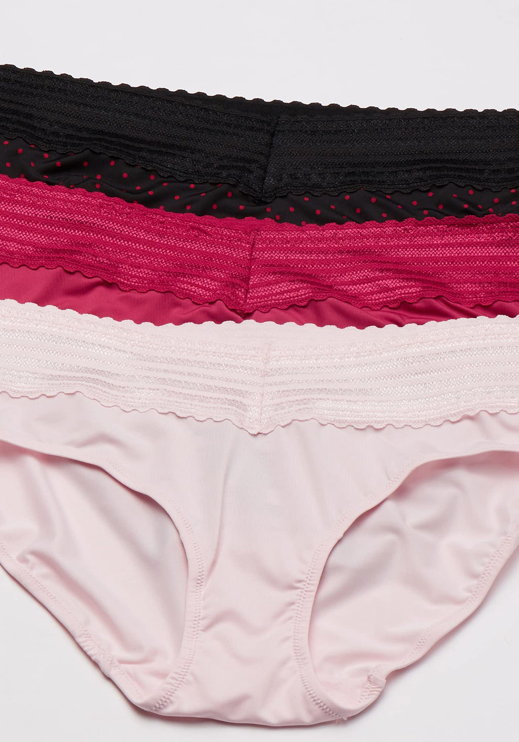 Warner's womens Blissful Benefits No Muffin Hipster Panties, Pink/Sangria/Black Red Dot, X-Large US , Pack of 3