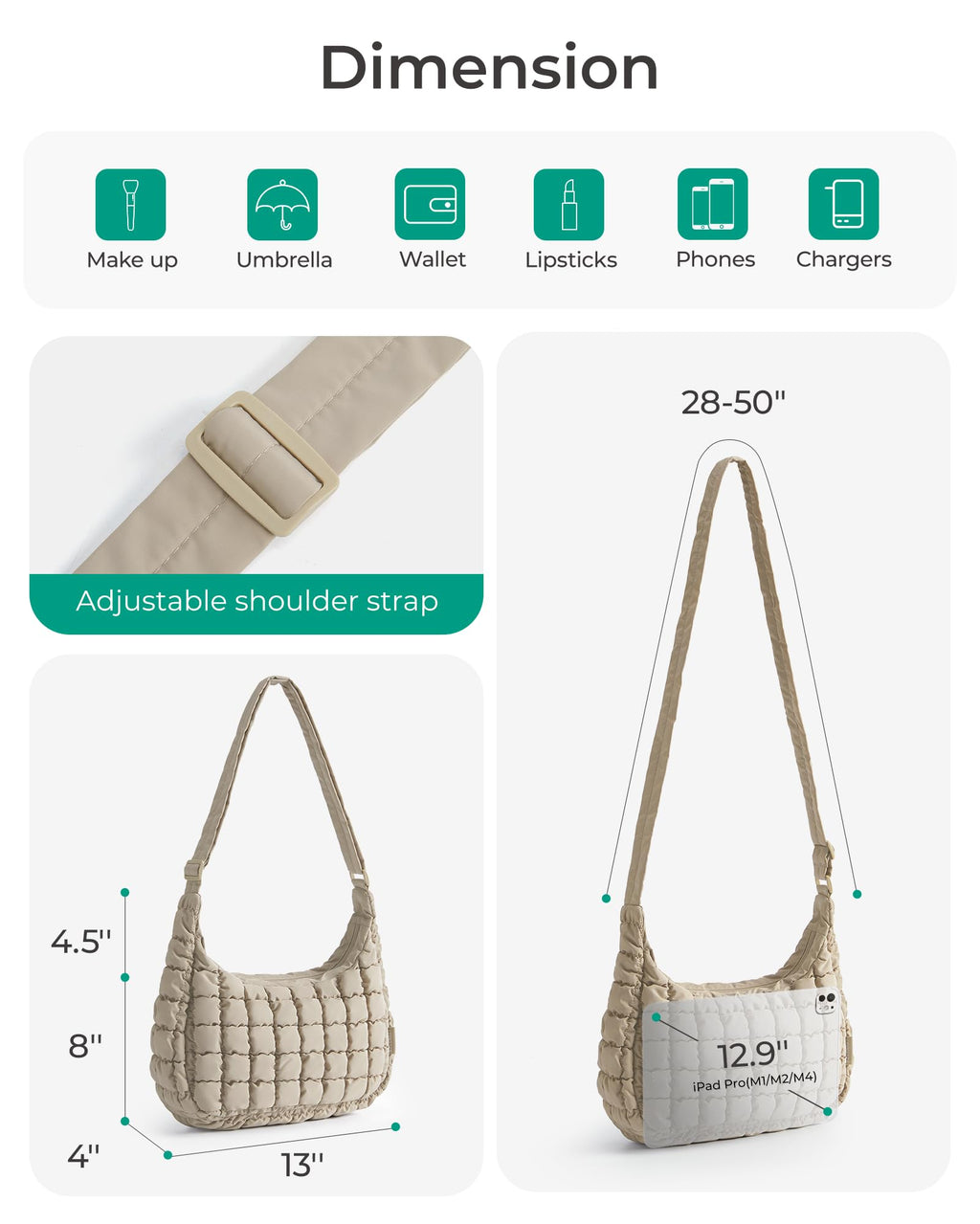 BAGSMART Crossbody Bags for Women, Quilted Puffy Purses for Women, Fluffy Travel Essentials Shoulder Hobo Bag