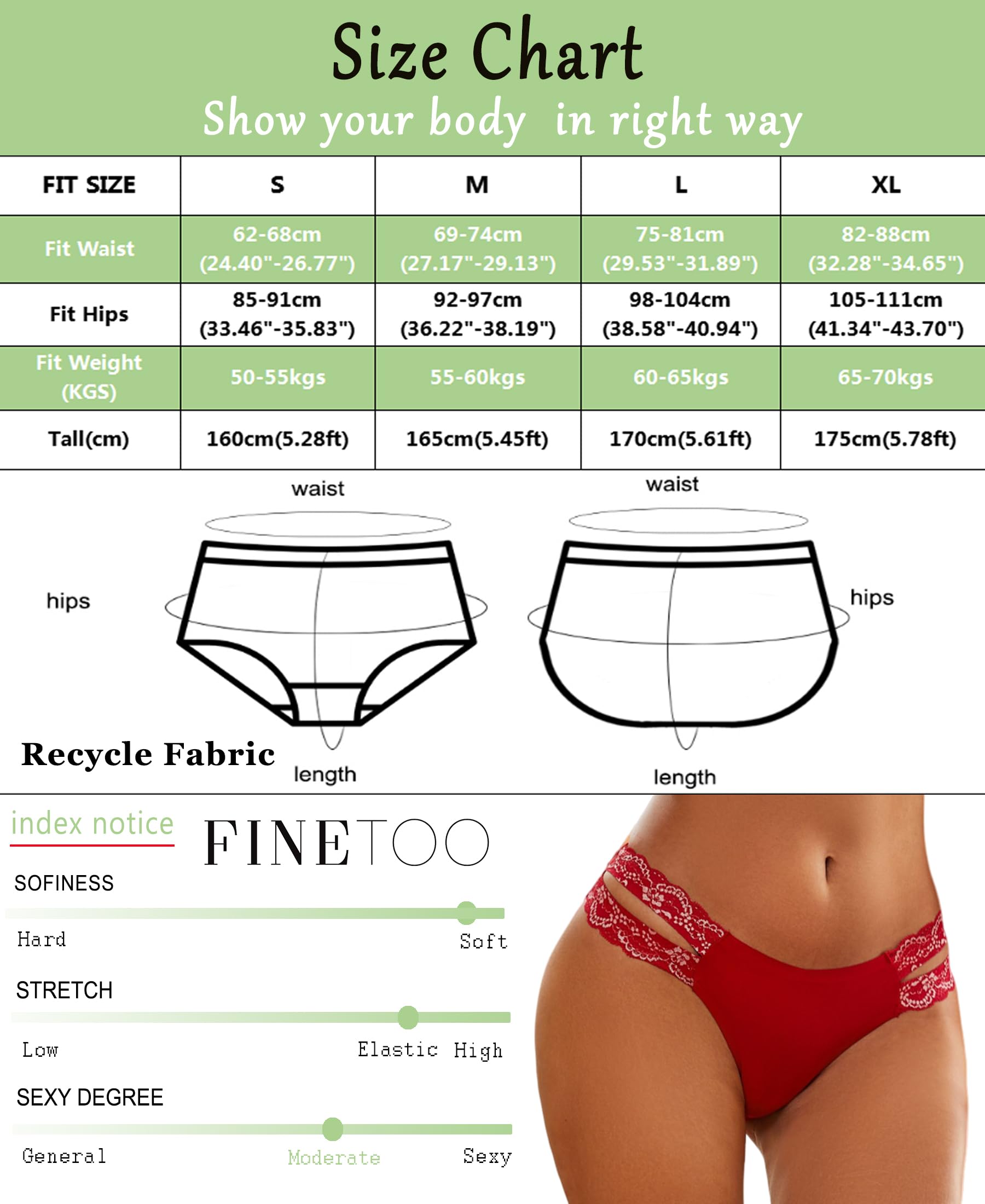 FINETOO Seamless Underwear for Women Cheeky Bikini Panties High Cut V-waist Lace Underwear Women Cute Bikinis 6 Pack