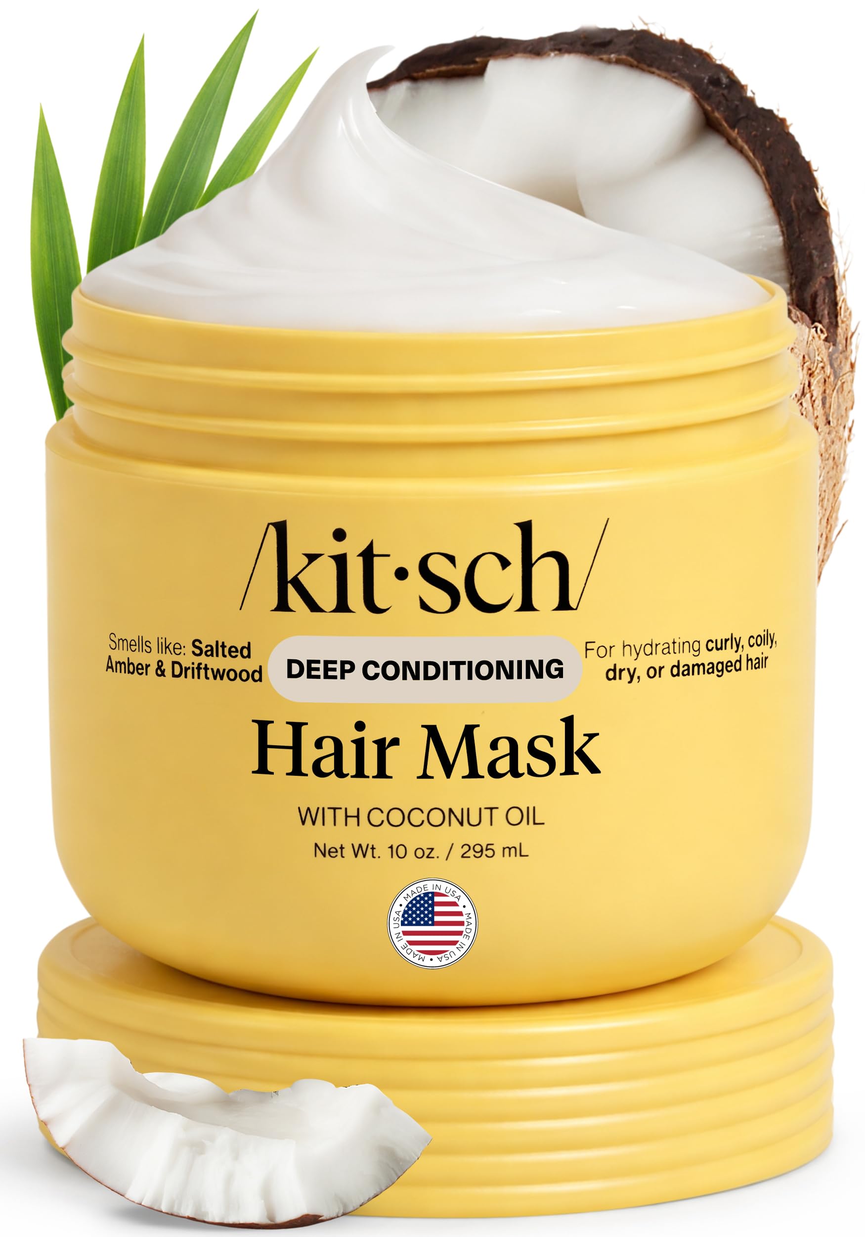 Kitsch Moisturizing Hair Mask for Damaged Hair – Coconut Oil Deep Conditioner for Women – Curly Hair Products Friendly – Frizz-Reducing Hair Care Treatment for Curly, Coily & All Hair Types – 10 oz