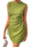 Acelitt Women's Summer Dresses 2026 Beach Casual Crewneck Loose Sundress Ribbed Cut Out Mini Dress Green Medium