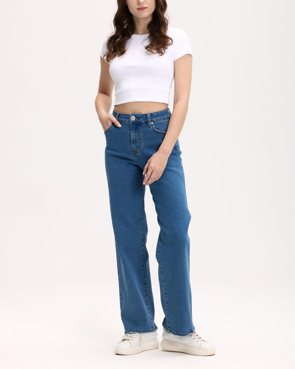 Lilac Sunset High-Rise Wide Leg Jeans for Women Juniors, Relaxed Fit Stretch Denim, Medium Blue