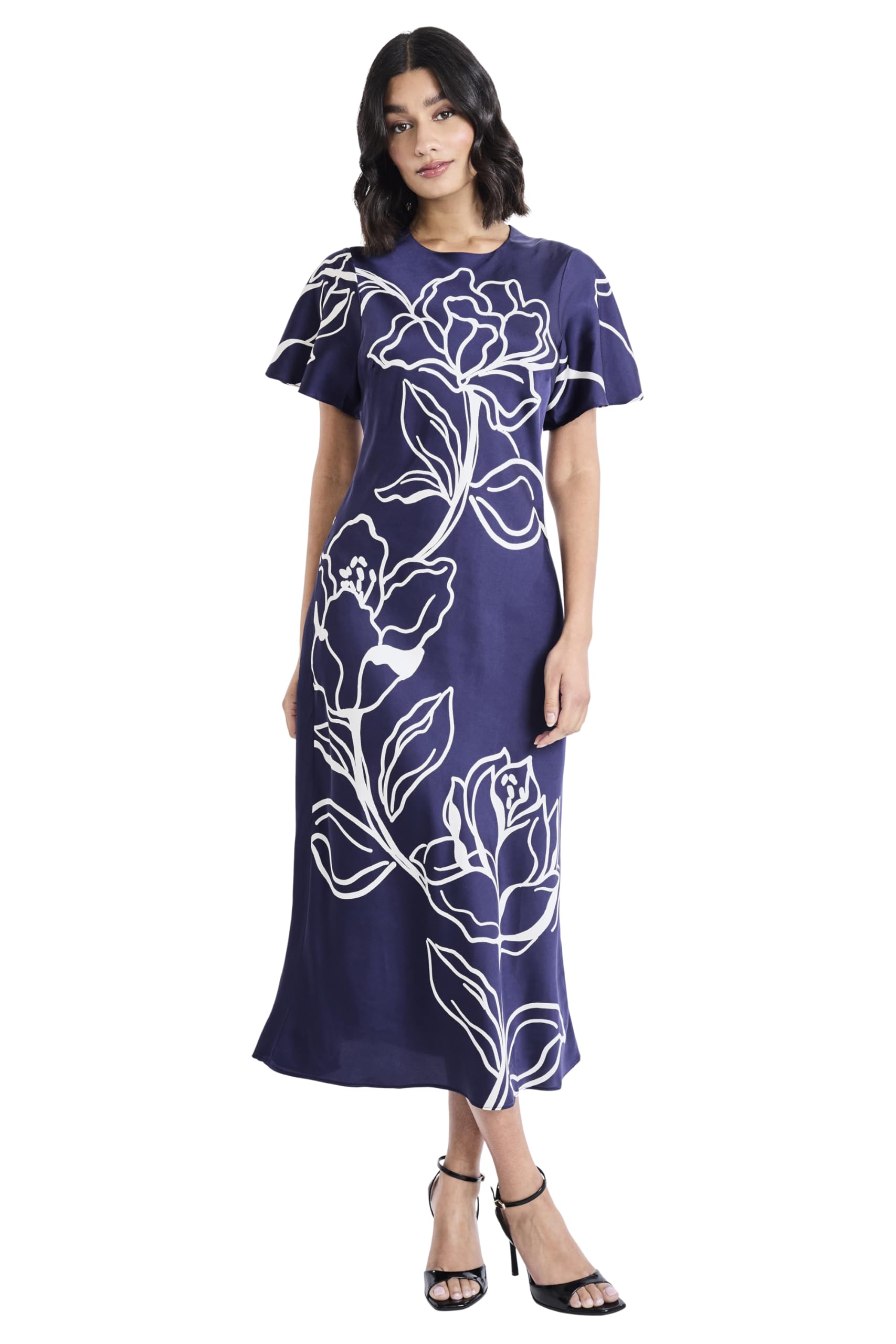 Maggy London - Women's Short Sleeve Round Neck Shift Dress - Elegant Midi Wedding Guest Dresses - 0