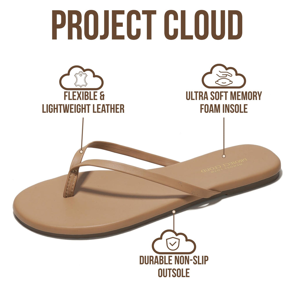 Project Cloud Flip Flops for Women Footwear- Lightweight and Memory Foam Insole Sandals for Women 2026 - Durable Non-Slip Beach Essentials Flats for Women Sandals (Foundations, Taupe, 6)