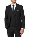 MY'S Men's 3 Piece Slim Fit Suit Set with Tie, 2 Button Blazer Jacket Vest & Pants, Business Wedding Party Prom Suit for Men, Black Medium