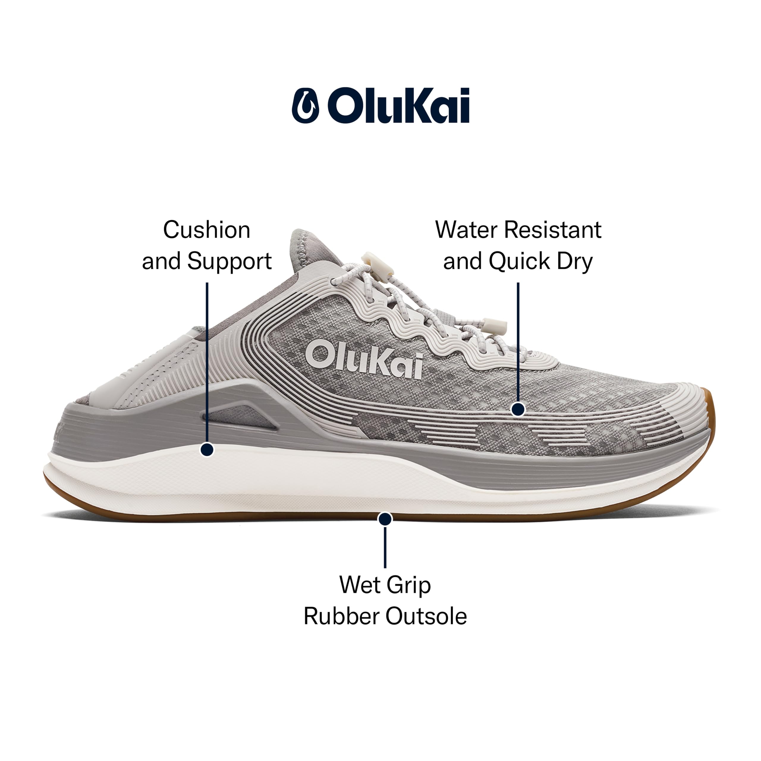 OLUKAI 'Ahi Men's Water Shoes, Cushioned & Quick-Drying Marine Sneaker, Breathable Mesh & Wet Grip Rubber Outsole for Boats, Docks & Wet Surfaces, Ash/Sterling, 10.5