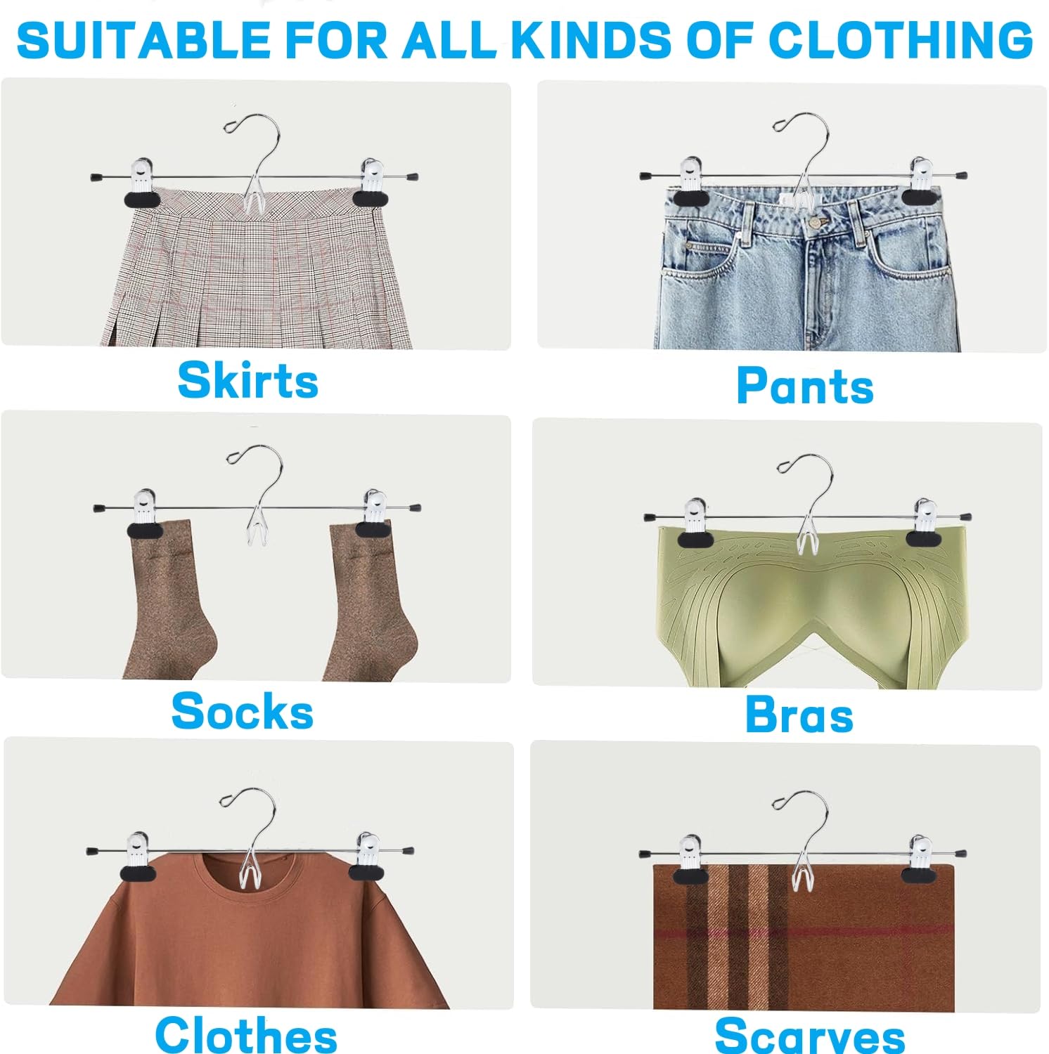 Amber Home 20 Pack Heavy Duty Metal Pants Skirt Hangers, Stackable, Adjustable Clips, Space Saving for Jeans, Slacks