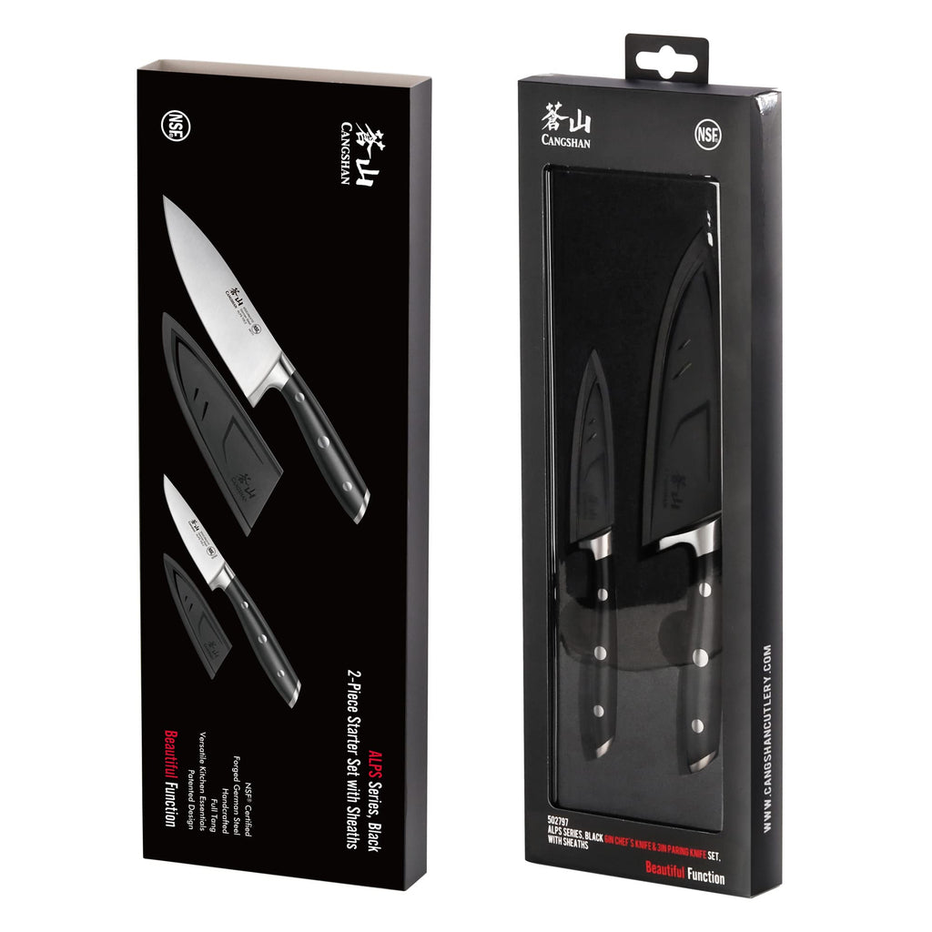 Cangshan ALPS Series 502797 German Steel Forged 2-Piece Starter Set with Sheaths, Black