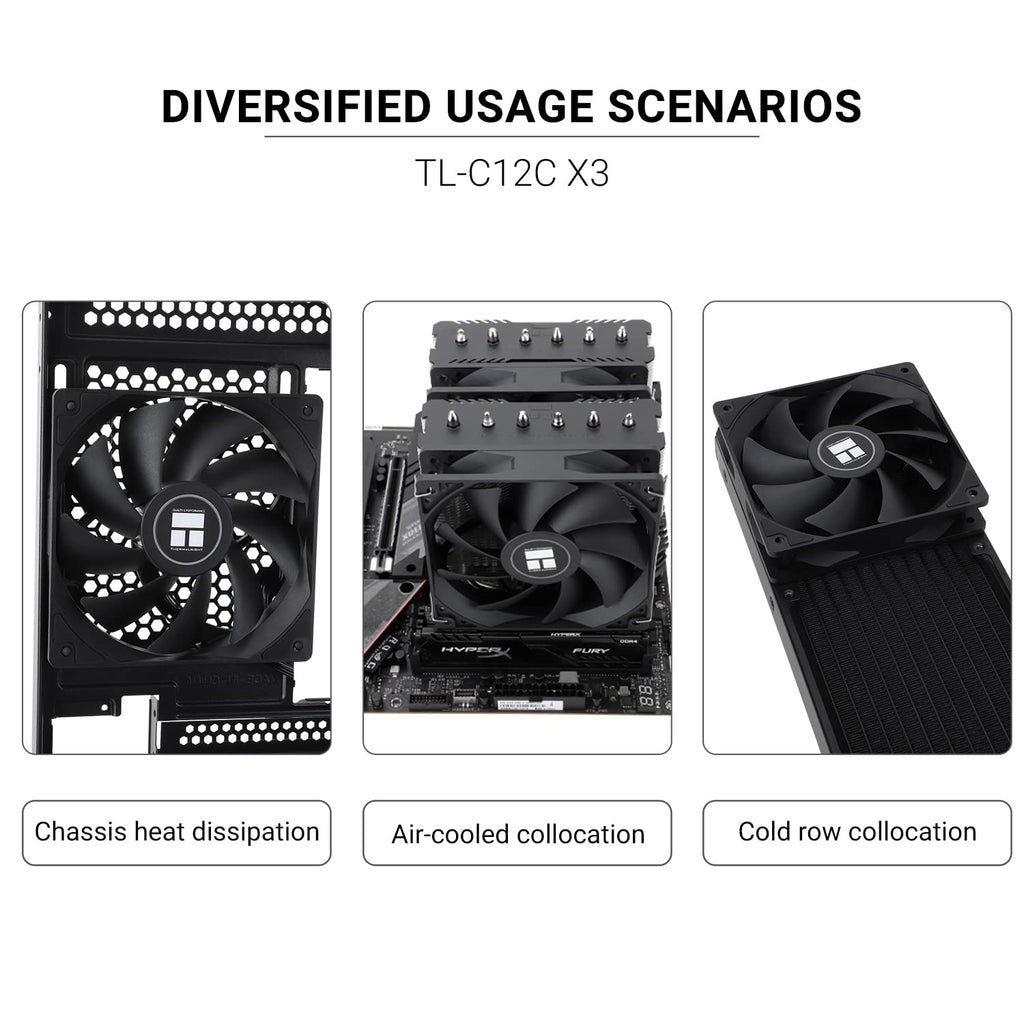 Thermalright TL-C12C X3 CPU Fan 120mm Case Cooler Fan, 4pin PWM Silent Computer Fan with S-FDB Bearing Included, up to 1550RPM Cooling Fan（3 Quantities）