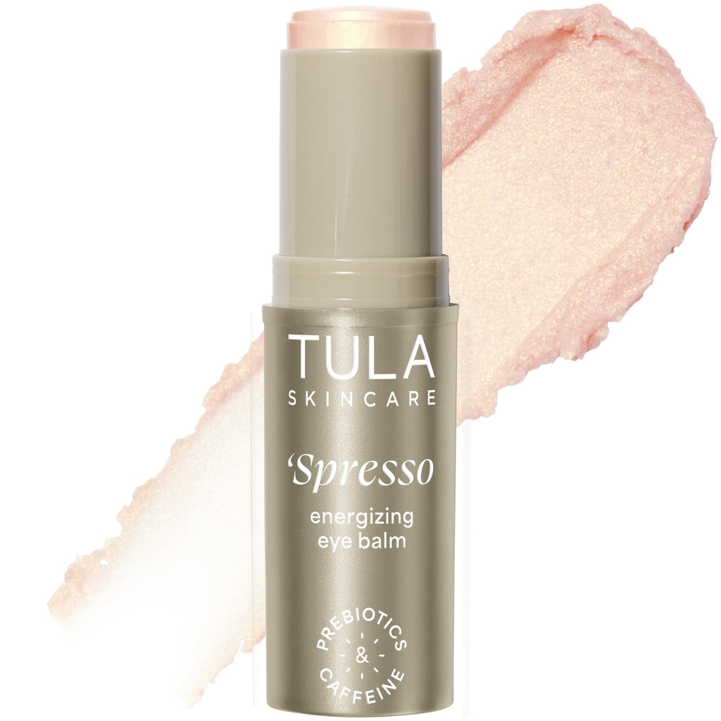 TULA Skin Care Spresso Energizing Eye Balm, Gold Glow - Energizing & Hydrating Caffeine Under Eye Treatment for Dark Circles, Portable and Perfect to Use On-the-go, 0.35 oz.