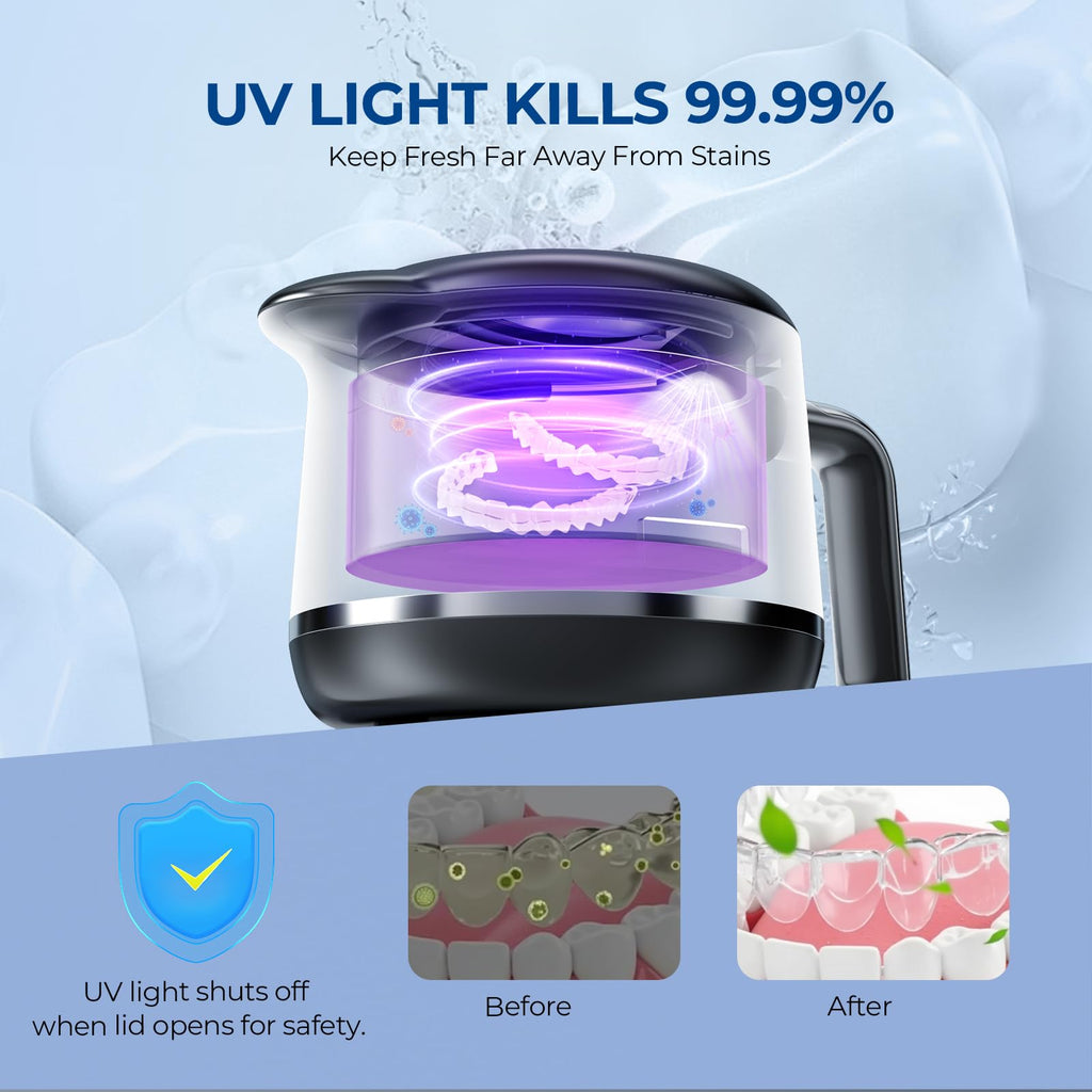 GYNHD Dental Ultrasonic Retainer Cleaner Machine: Dental Cleaning Pod for Denture/Mouth Guard/Aligner/Night Guard/Braces/Toothbrush Heads/Jewelry - 45kHz Retainer Cleaner with Digital Timer & 200ML