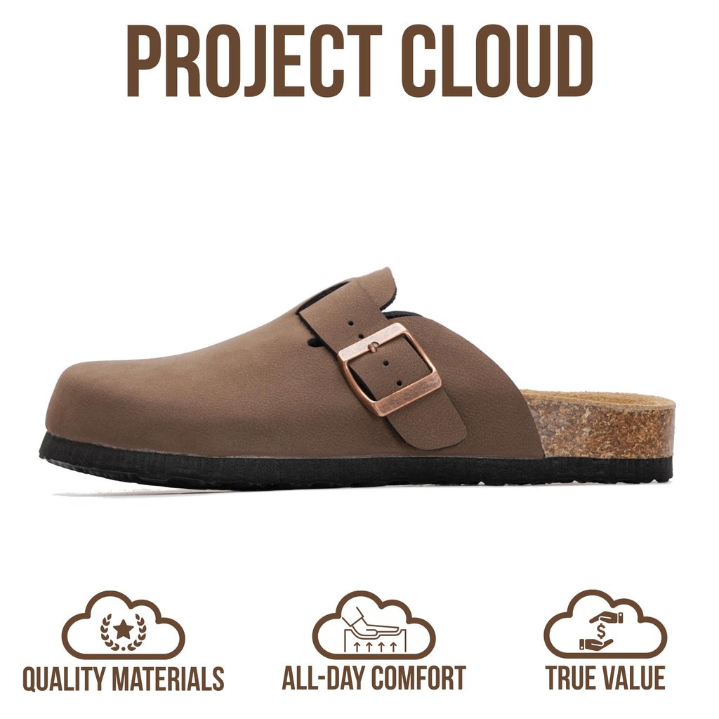 Project Cloud Genuine Leather Footbed Clogs for Women - Memory Foam Arch Support Slippers for Women - Trendy Slip-ons Women's Mules & Clogs Sandals (Benton,TANLEATHER,7M)