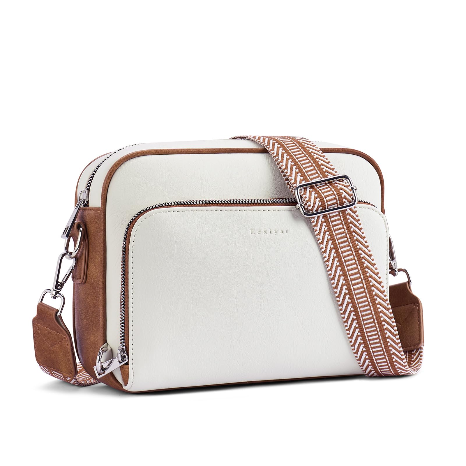 Lexiyat Crossbody Purses for Women Vegan Leather Travel Anti Theft Bags Guitar Strap Shoulder Purse with Built in Wallet Beige