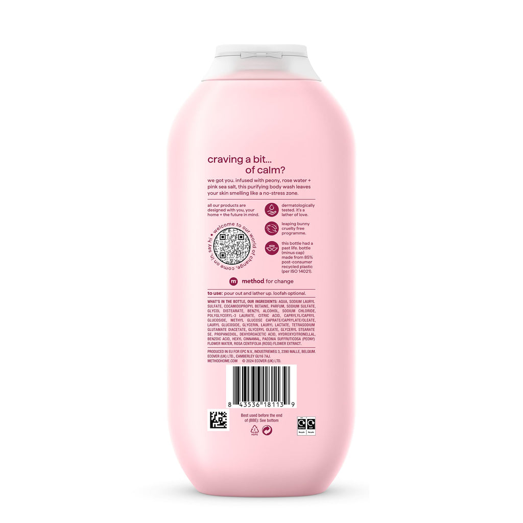 Method Body Wash, Pure Peace, Shower Gel, Peony, Rose Water And Pink Sea Salt Scent, Pack of 1, 532ml.