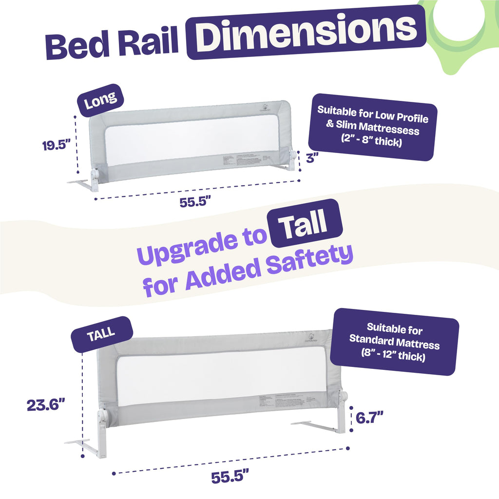 ComfyBumpy 1-Pack Bed Rail for Toddlers 55.5" L x 19.5" H | Toddler Bed Rails for Twin, Full, Queen & King Mattress Size | Swing Down Rail Guard | Mattress Side Rail for Kids | Gray