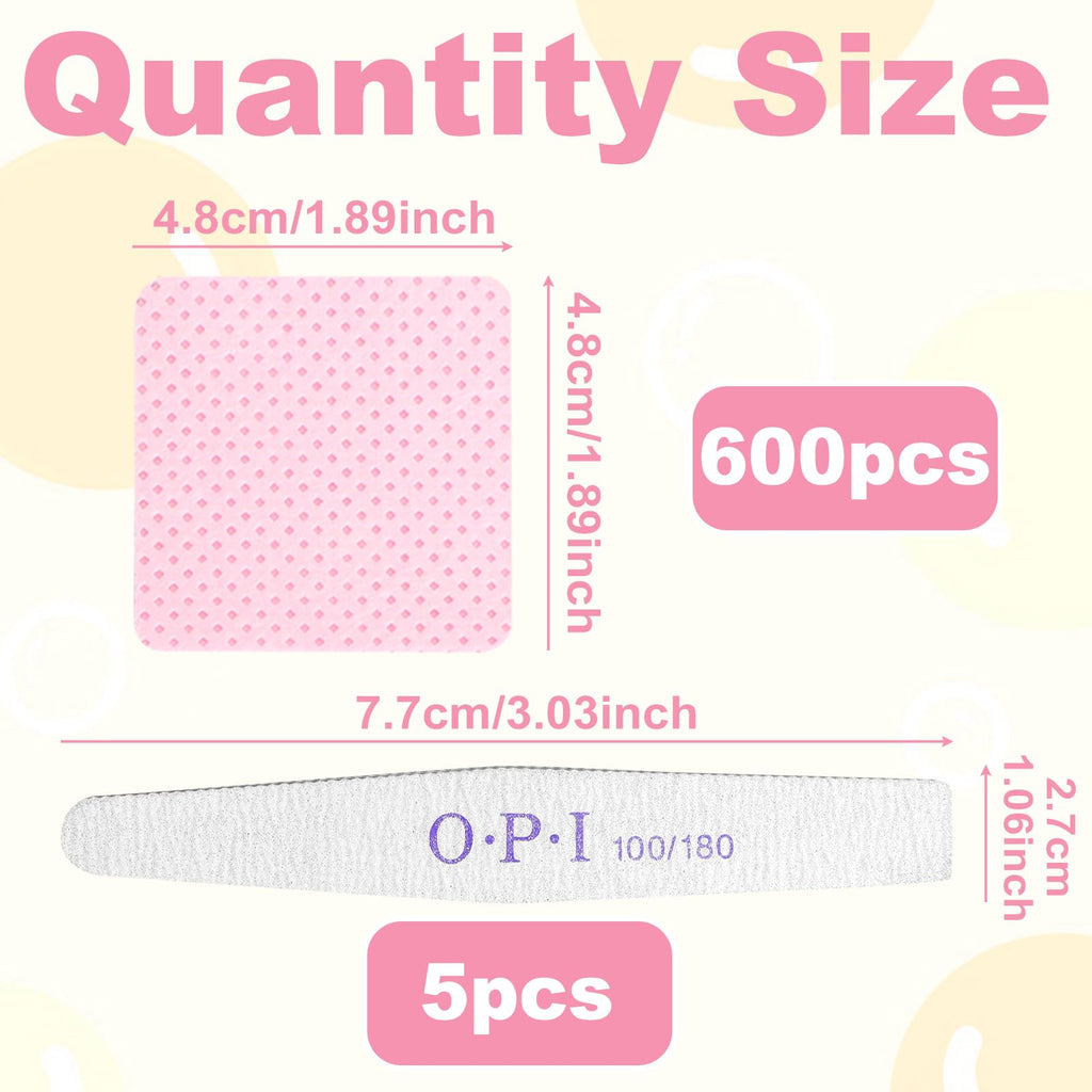 600 Pcs Lint Free Wipes for Nails, Nail Wipes Pads with 5 Pcs Nail Files, Nail Art Acrylic Gel Remover Wipes, Lint Free Polish Pads for Nail, Eyelash, Nail Art