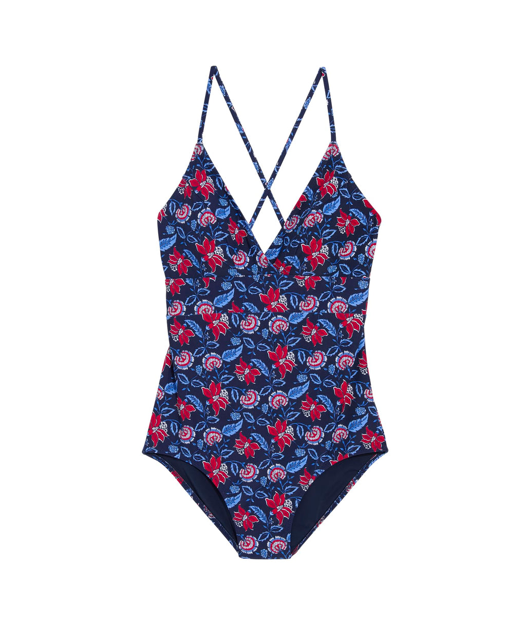 vineyard vines Sconset One-Piece, Floral Navy Print, L