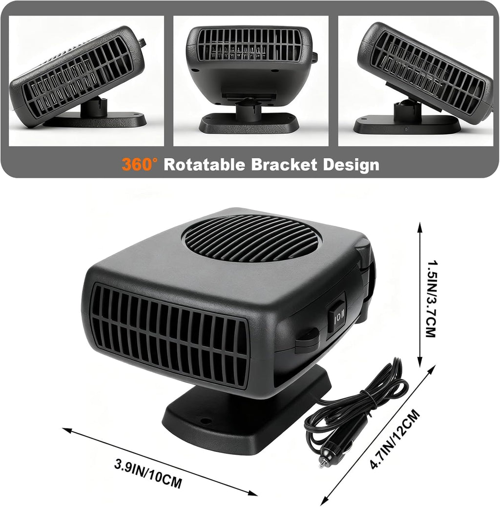 Kairueics 12v 200W Car Heater, Portable Car Heater and Defroster,Windshield Defogger, Applicable All 12V Vehicles Car Heater