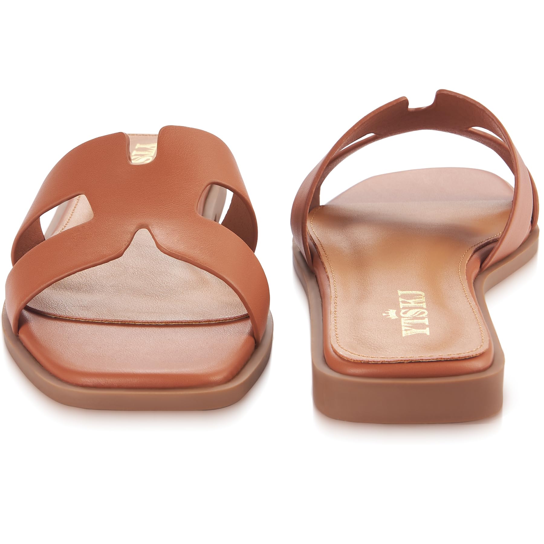 YTSKJ Sandals for Women Dressy Comfortable Flat Open Toe Casual Wide Width Cute Trendy Shoes Soft Leather Slip On Ladies Slides for Summer 2026 Brown Size 6