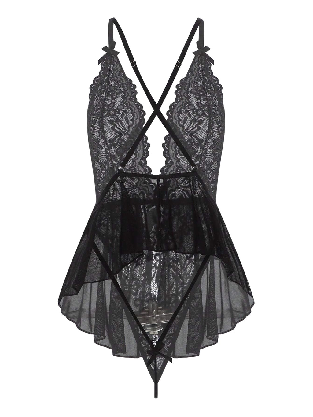 Lilosy Sexy Belt Floral Lace Mesh Babydoll Lingerie Sleepwear Romper