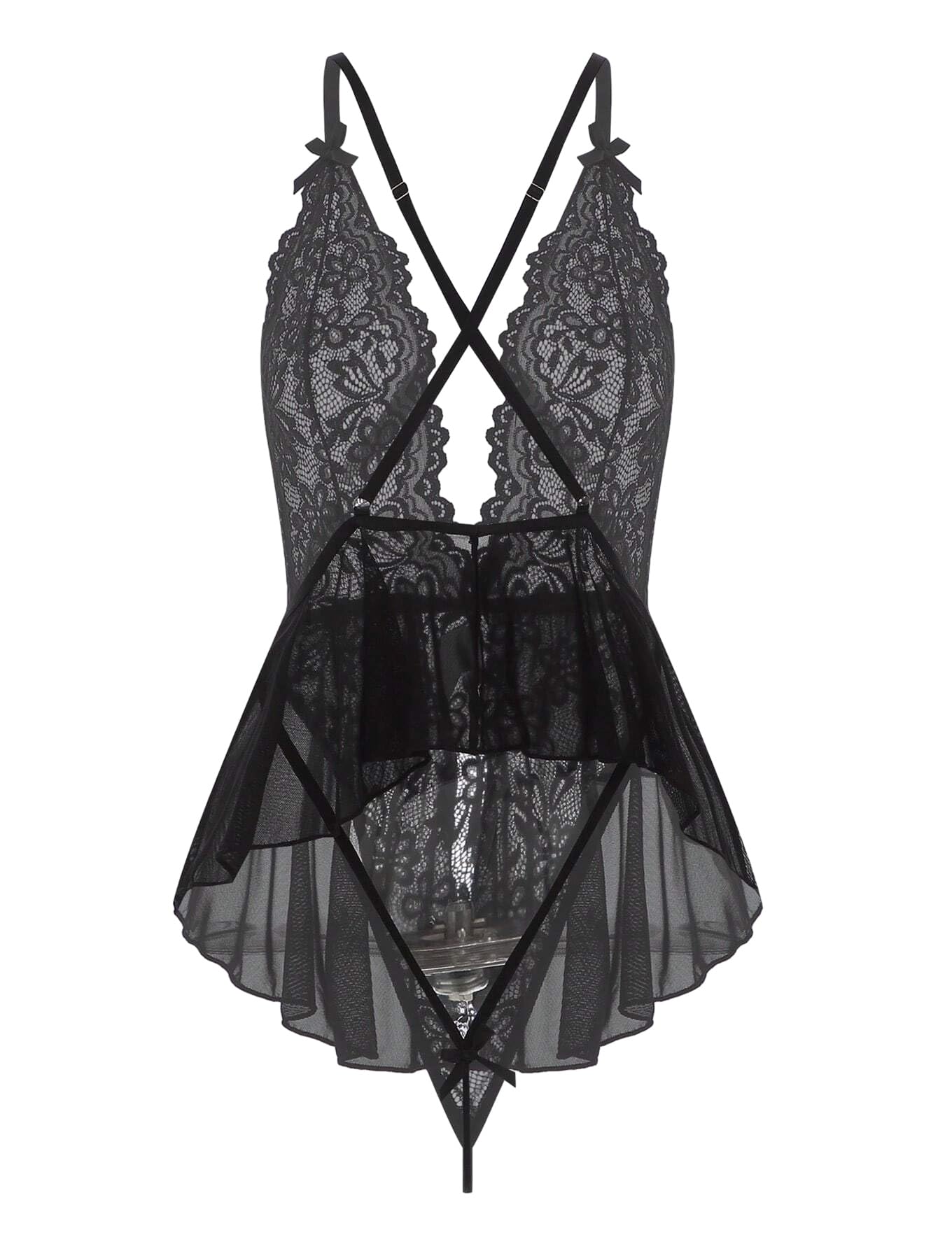Lilosy Sexy Belt Floral Lace Mesh Babydoll Lingerie Sleepwear Romper