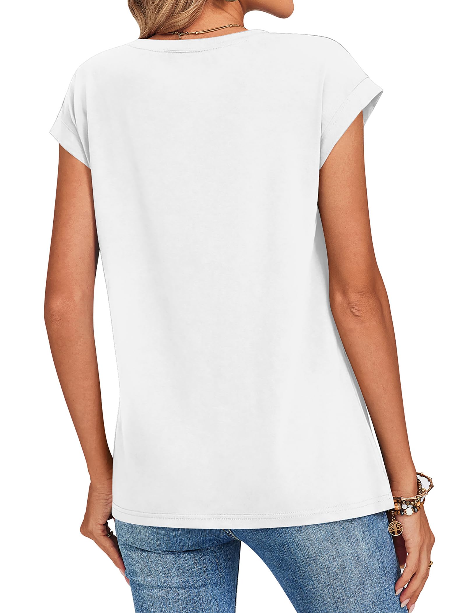 Zeagoo Tee Shirts Womens Casual Cap Sleeve Round Neck Tshirts Business Dressy Spring Fashion Outfits Beach Vacation Clothes White
