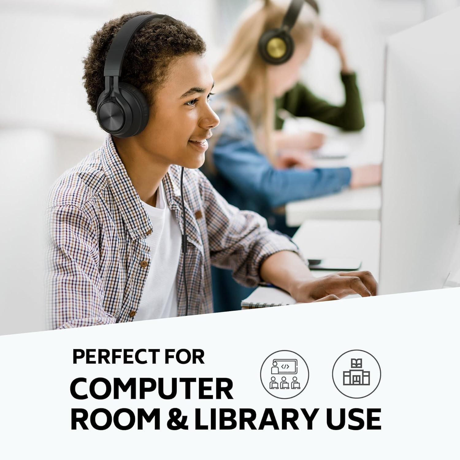 AILIHEN Classroom Headphones Bulk Wired for School, 12 Pack Headsets with Microphone for K-12 Grade Classroom, Students, Teens, 3.5mm Jack for Chromebook, Computer, Laptop (Black)