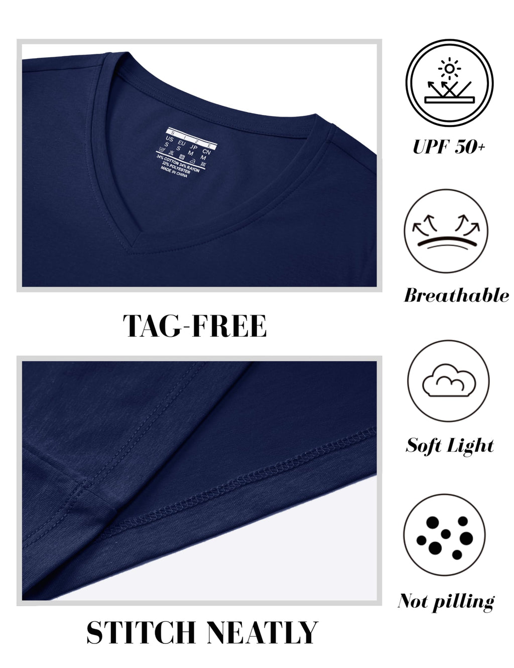 YUCOLEN T Shirts for Women Cotton Short Sleeve V Neck Basic Tees Soft Breathable UPF 50+ Tops for Summer Spring Navy Blue