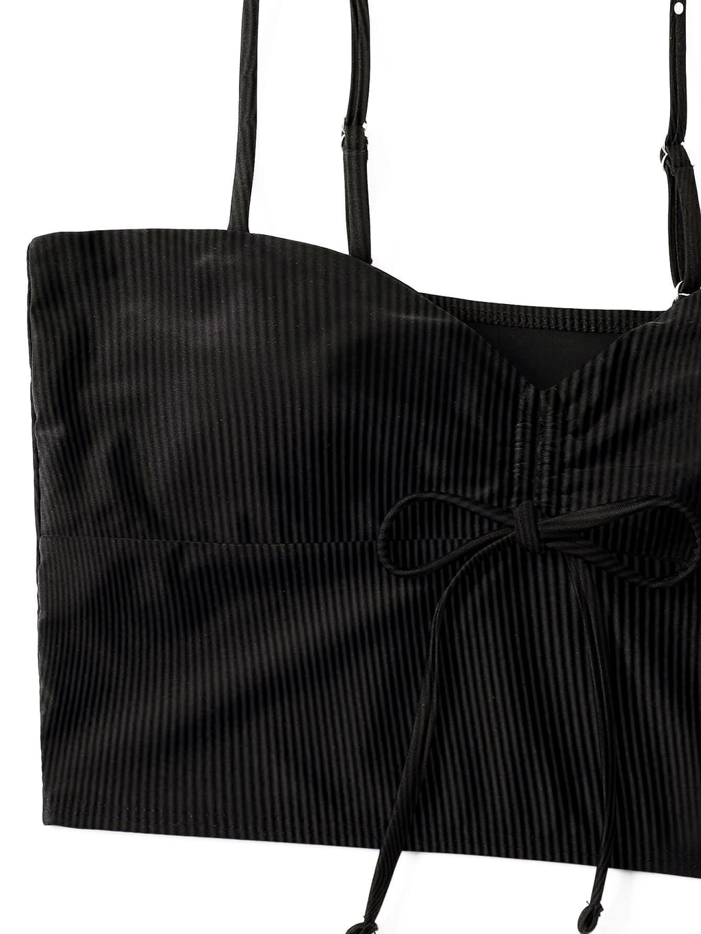 Lilosy Tummy Control Drawstring High Waisted Bikini Set String Swimsuit Spaghetti Strap Cami Top and Tie Side Shorts 2 Piece Women Bathing Suit Pinstripe Black Small