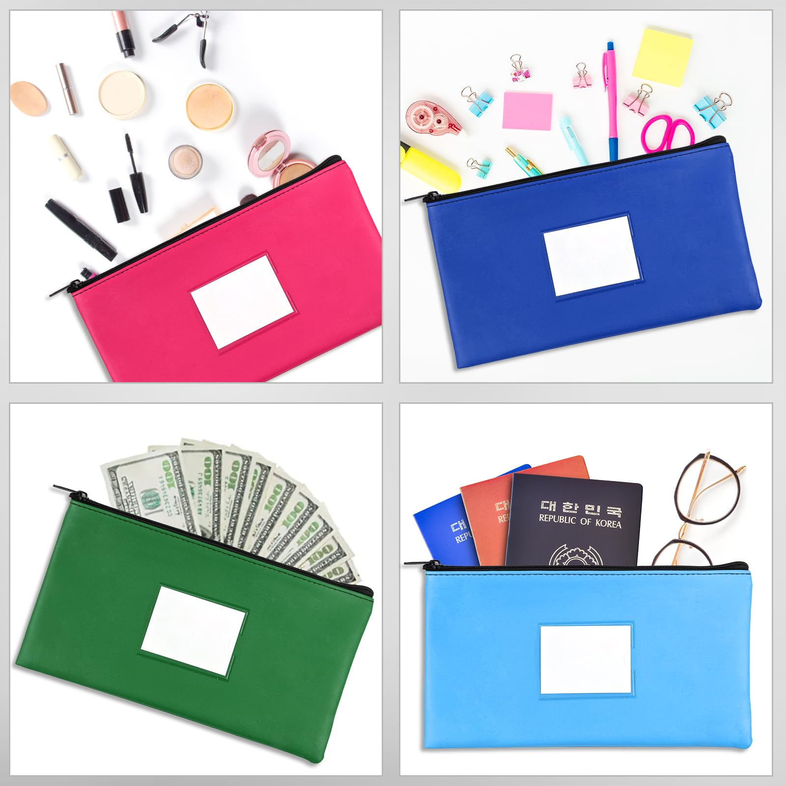 VOCHIC 7 Pieces Money Bags with Zipper,DIY Labels,Money Pouch 11x6.1 inch