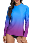 Halcurt Women's Long Sleeve Rash Guard Swim Shirts Quick Dry UPF50+ UV Sun Protection Swimsuit Top Ombre Blue Purple XL