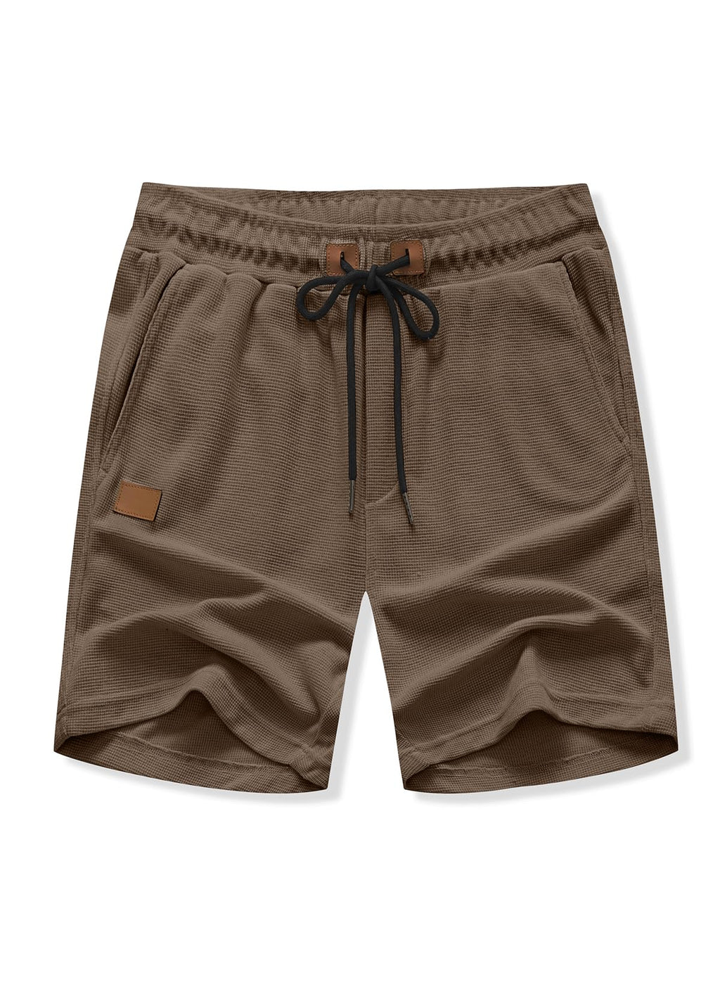 JMIERR Mens 5 Inch Shorts Summer Casual Waffle Stretch Waist Drawstring Shorts Lightweight Basketball Running SweatShorts, L,Light Brown