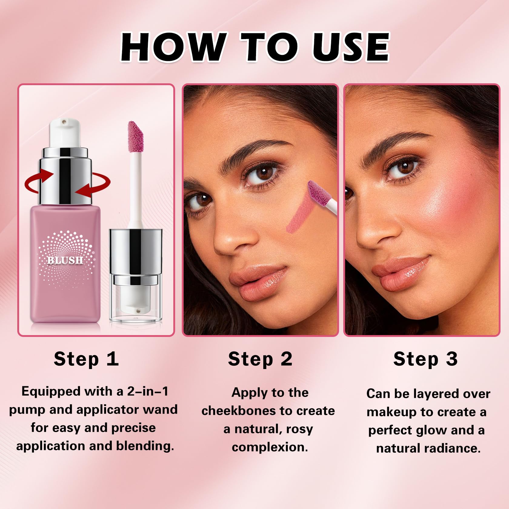 IONSGAKO Liquid Blush for Cheeks, Lightweight Cream Blush Matte Finish Buildable Color Blendable Long-Lasting Blush Highlighter Makeup - 01 Soft Pink