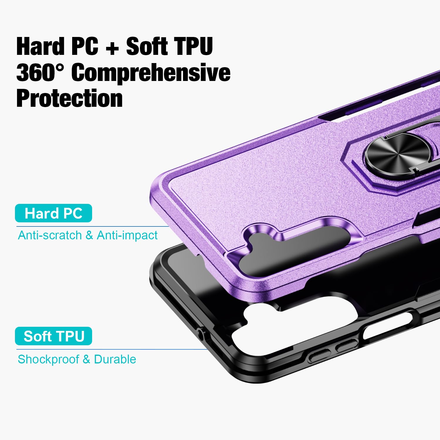 Bonkier for Samsung Galaxy A26 5G Phone Case [15 FT Military Grade Drop Protection] with 2X Tempered Glass Screen Protector, Heavy-Duty Shockproof Magnetic Kickstand Case for Galaxy A26 5G (Purple)