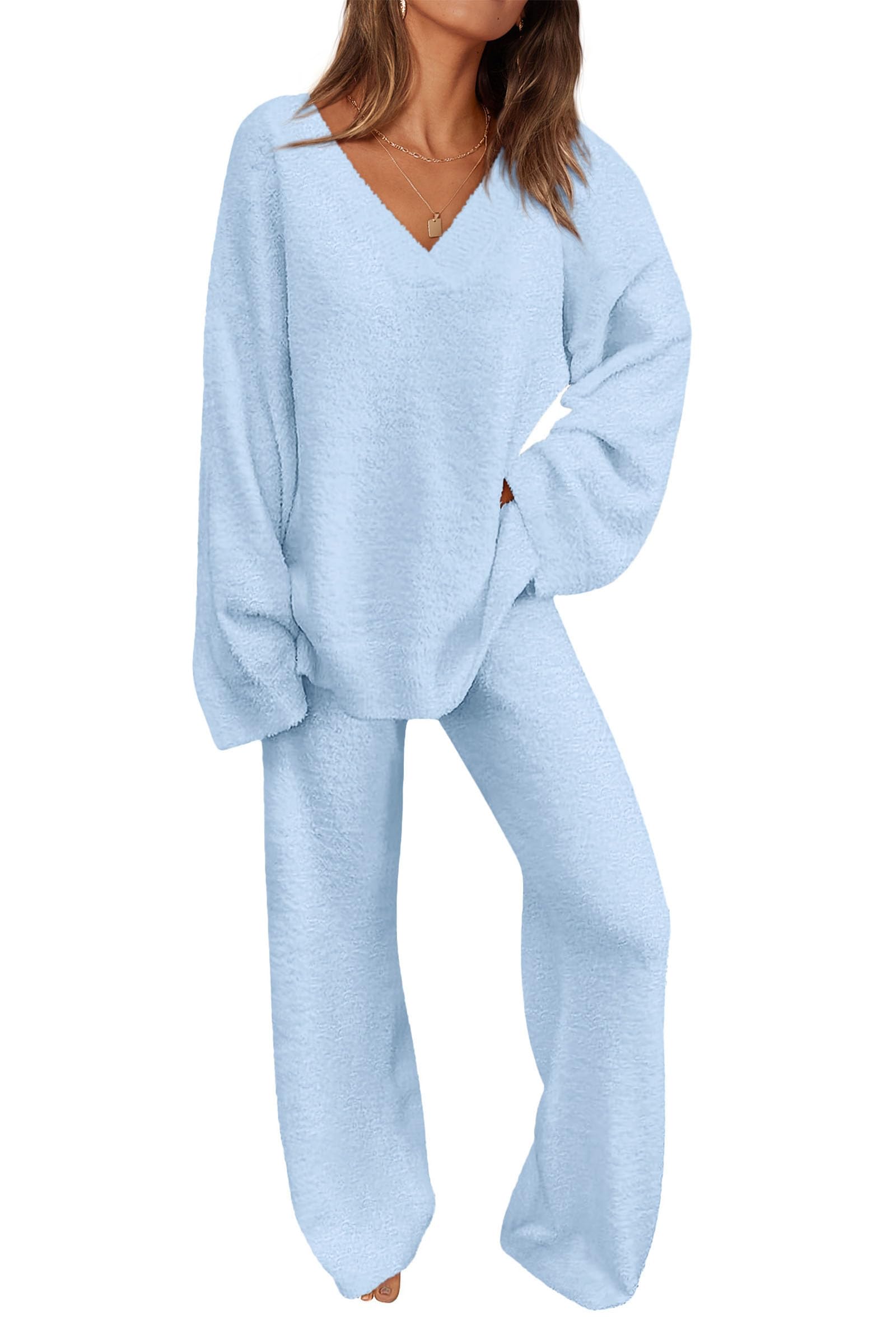PRETTYGARDEN Lounge Sets for Women Two Piece Sweaters Pajama Set Fall Fashion 2026 Loungewear Outfits Matching Winter Clothes (Sky Blue,Medium)