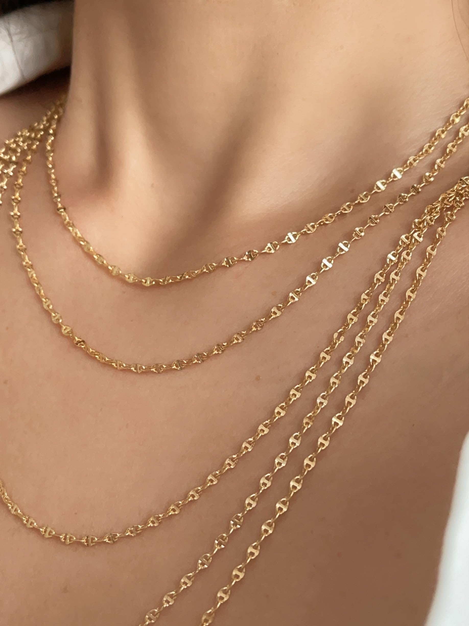 JEWELHEART 14K Real Gold Hammered Mariner Chain - 2mm Twisted Anchor Link Chain - Dainty Diamond Cut Yellow Gold Pendant Chain Necklace For Women with Lobster Clasp 18"