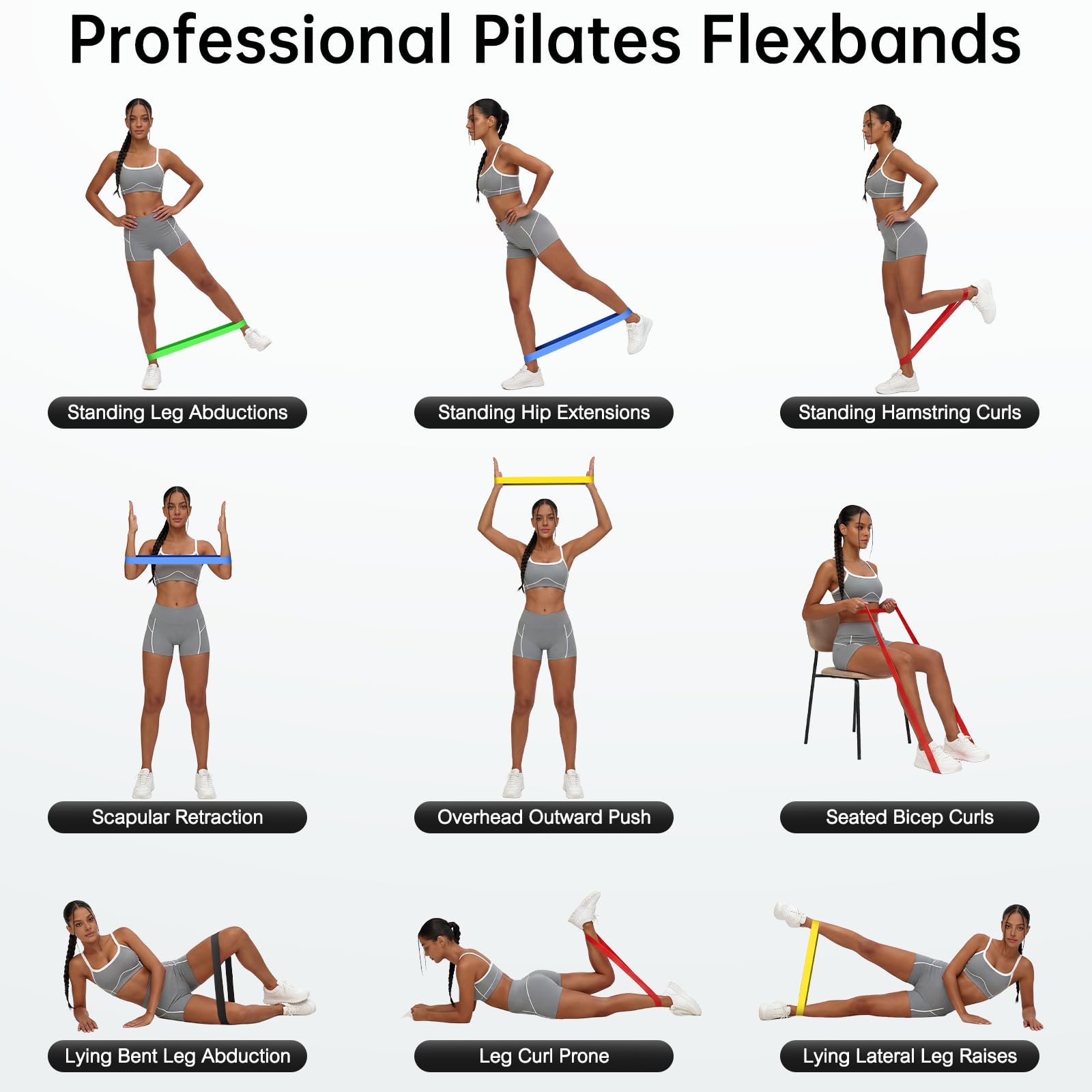 Resistance Bands for Working Out, 5-Pack Elastic Exercise Bands for Strength Training, Stretching, Workout; Home Gym Equipment for Women Men, Pilates Yoga Physical Therapy, Leg Glute Arm Exercise Kit