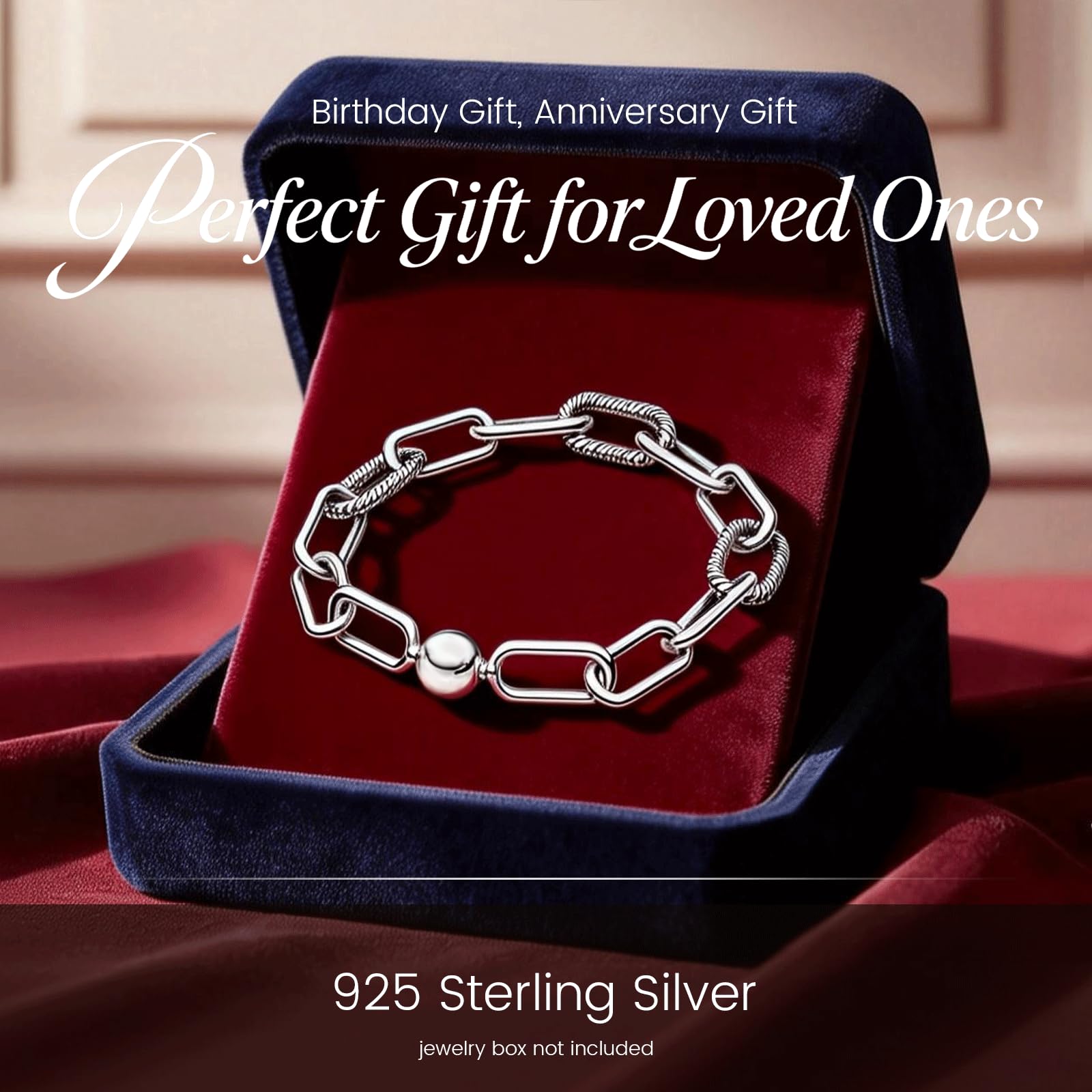 Annmors 925 Sterling Silver Intertwined Link Bracelet Plain Chain Compatible with Women's Bangle Charm & Pendants