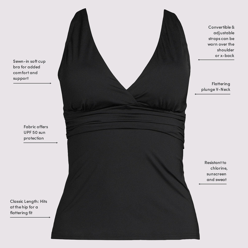 Lands' End Women's DDD-Cup V-Neck Plunge X Back Tankini Top X-Small Black
