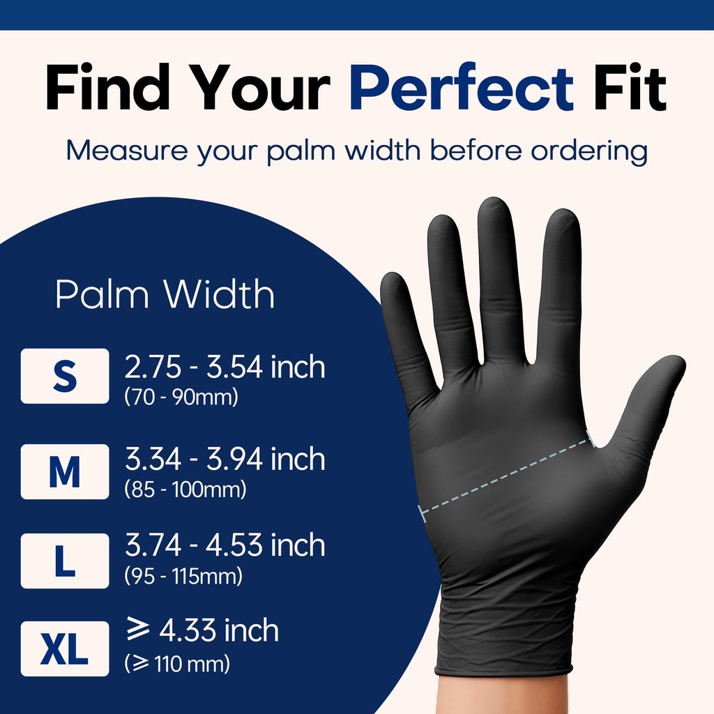 Supmedic Disposable Nitrile Gloves, Chemical Resistant, Powder-Free, Latex-Free, Food Safe, Medical Exam Gloves, Black, Large, 100 Pcs