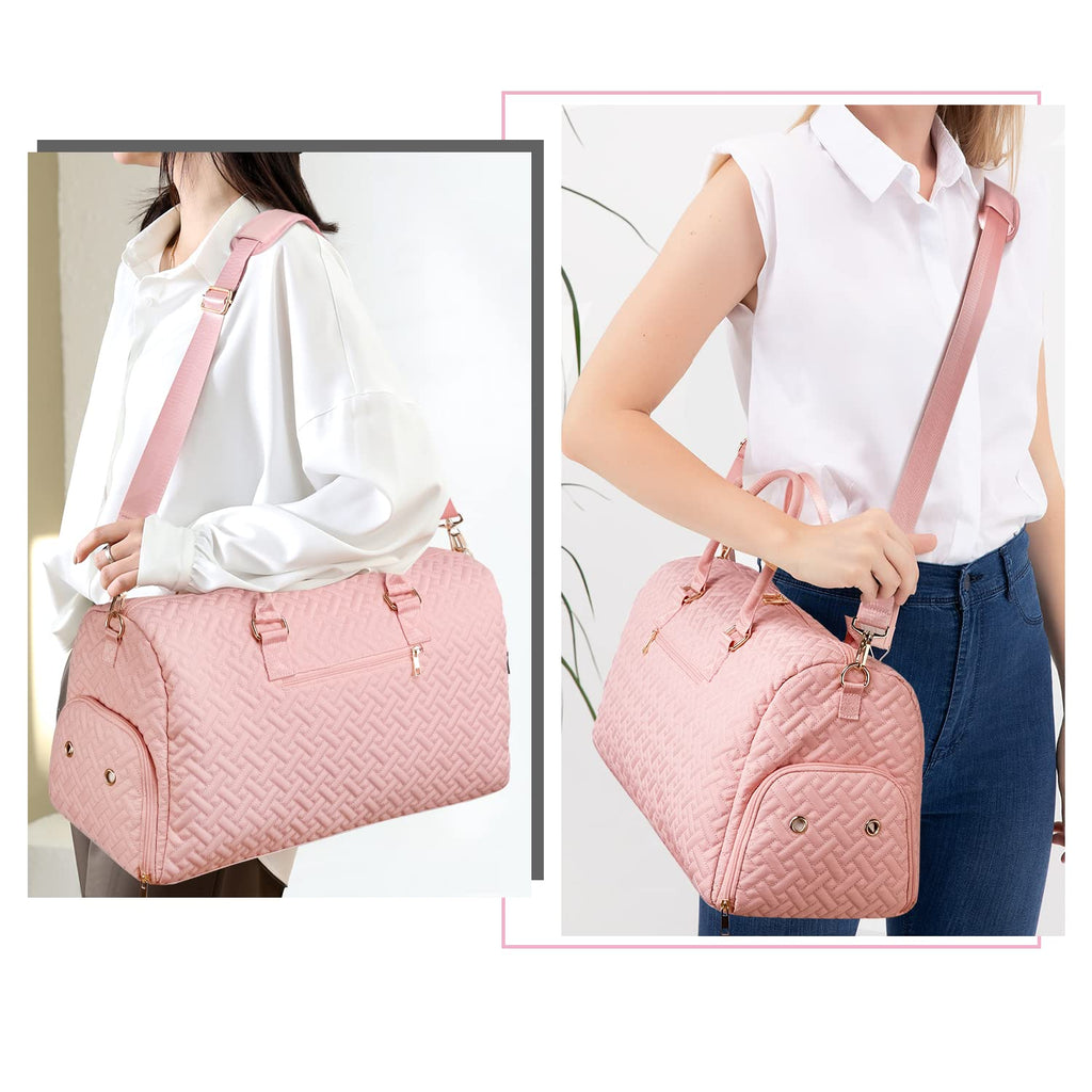 Duffle Bag for Travel, Weekender Bag with Shoe Compartment, Carry On Overnight Bag for Women with Toiletry Bag, 50L Gym Bag with Wet Pocket, Hospital Bags for Labor and Delivery Pink
