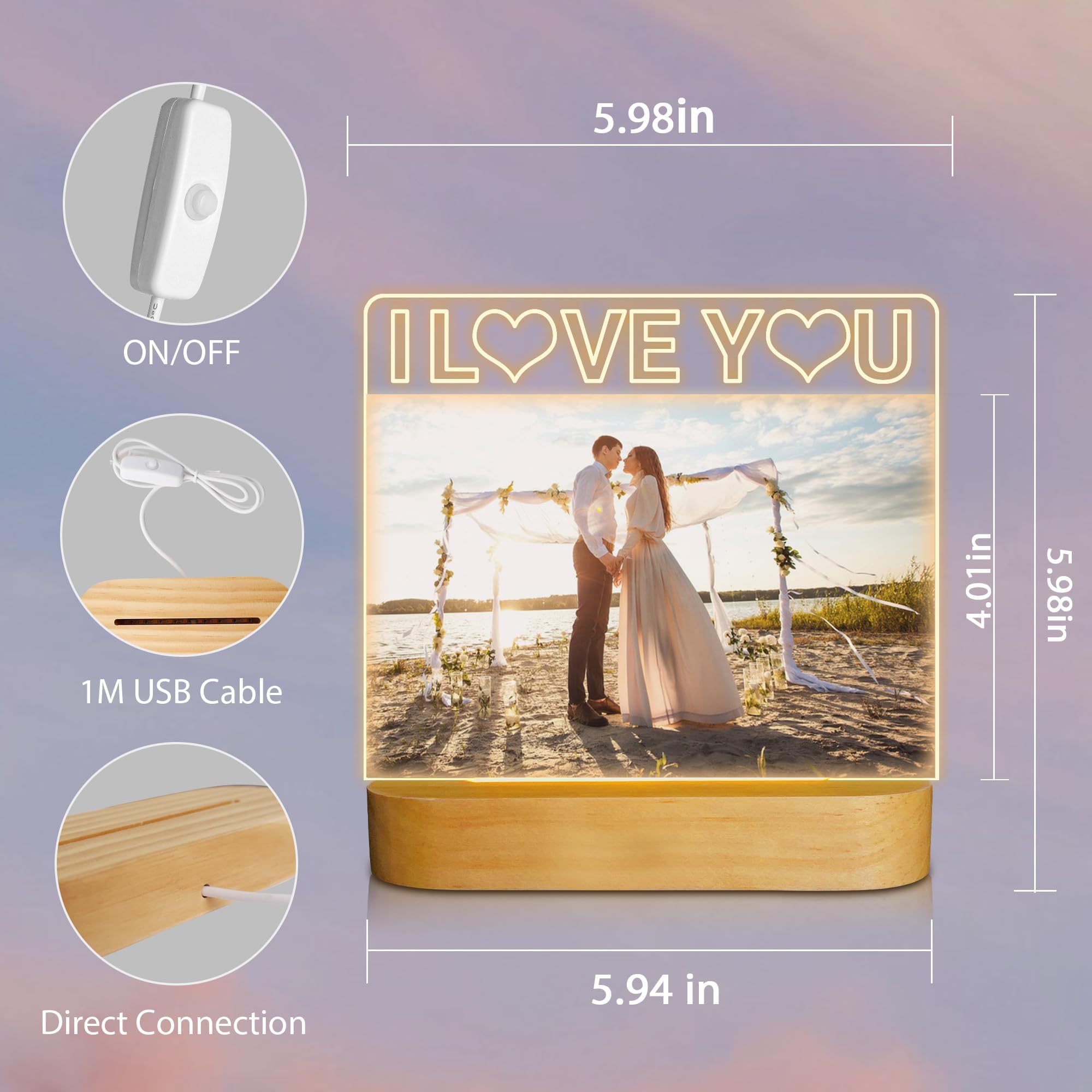 Light up Picture Frame, I Love You 4x6 Inches Acrylic Photo Frame with Night Light Desktop Decor Best Gifts for Lover Couple Wife Girl Friends Valentine's Day Anniversary Birthday Wedding Present