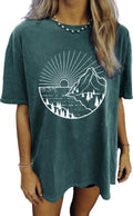 Oversized Tshirts for Women Wildflower Graphic Tees Hiking Crewneck Short Sleeve Clothes Casual Loose Hawaii Tops(S,Green-1)